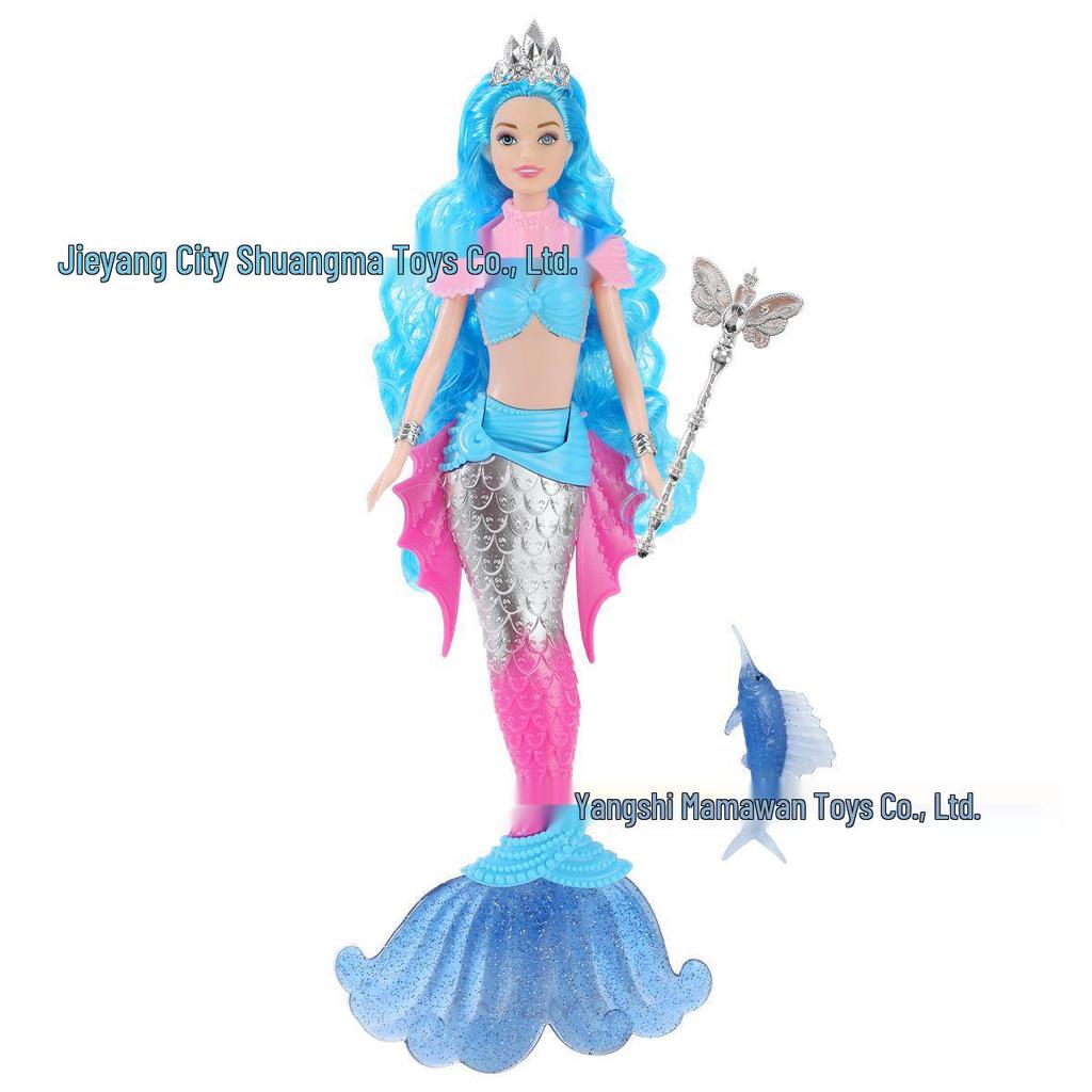 30cm Mermaid Doll with Light & Music - Solid Color Fish Tail & Gift Bag