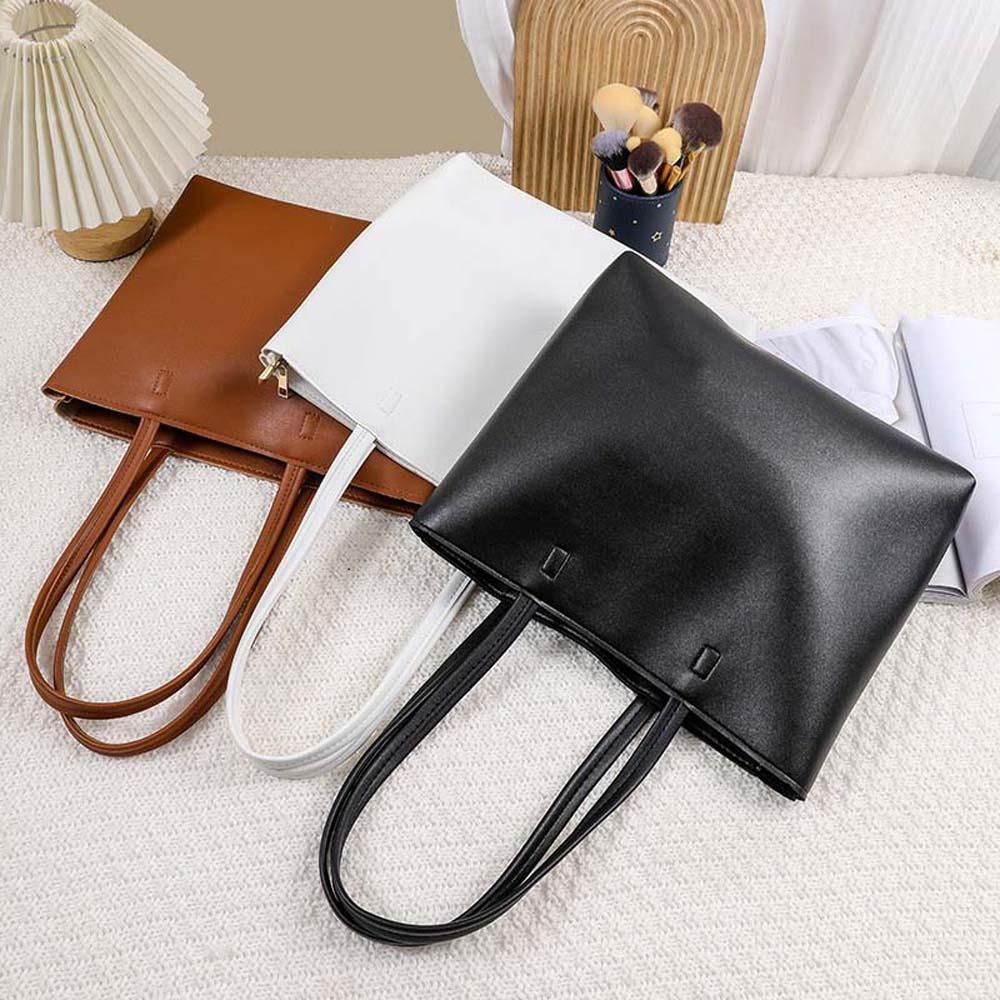 Anti-splash Water Soft PU Tote Bag Large Capacity French Underarm Bag Solid Color Handbag  School