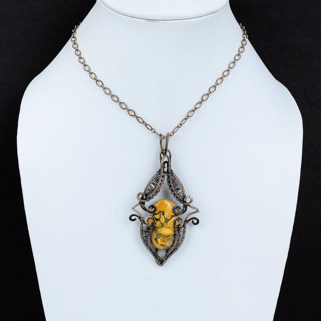 Maligano Jasper Pendant Copper Wire Wrapped Pendant Natural Gemstone Pendant Copper Jewelry Handmade Pendant Gift For Him Wire Wrap Jewelry