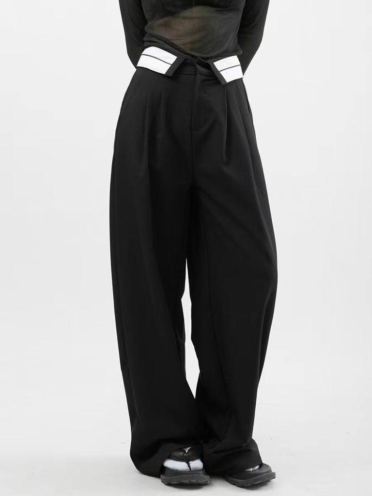 2025 Women's High-Waist Wide Leg Trousers: Designer Contrast Color Slim Fit for Spring & Autumn