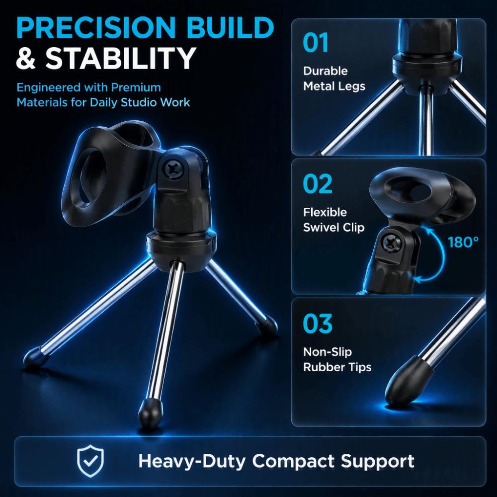 Black Mic Stand Holder Foldable Design Adjustable Tripod Stand Instrument stand For Studio Use