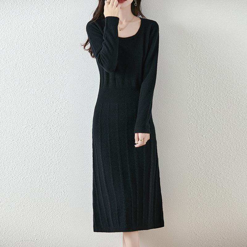 Women Sweater Dress 100% Wool MODERN NEW SAGA O-neck Knit Long Pullover Winter Jumpers Wool Long Dress Female
