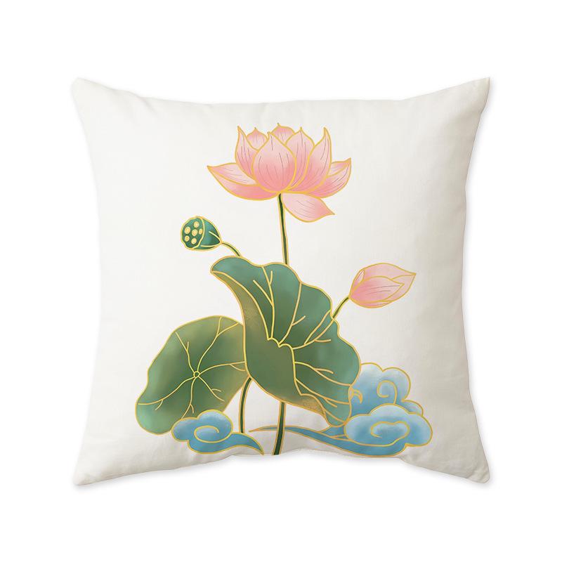 New Chinese Lotus Lotus Print Cushion Pillow Office Living Room Sofa Nap Cushion Pillow Cover