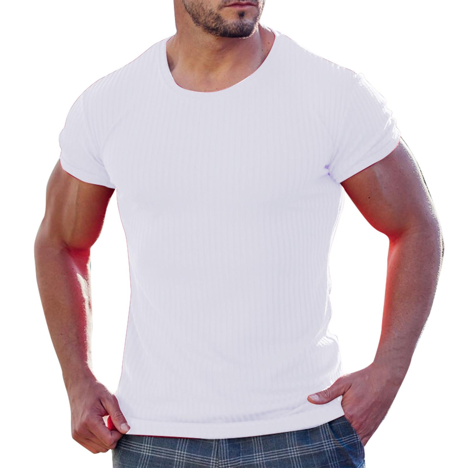 

Летняя спортивная футболка для фитнеса и отдыха с вертикальной планкой и круглым вырезом с коротким рукавом XXL белый