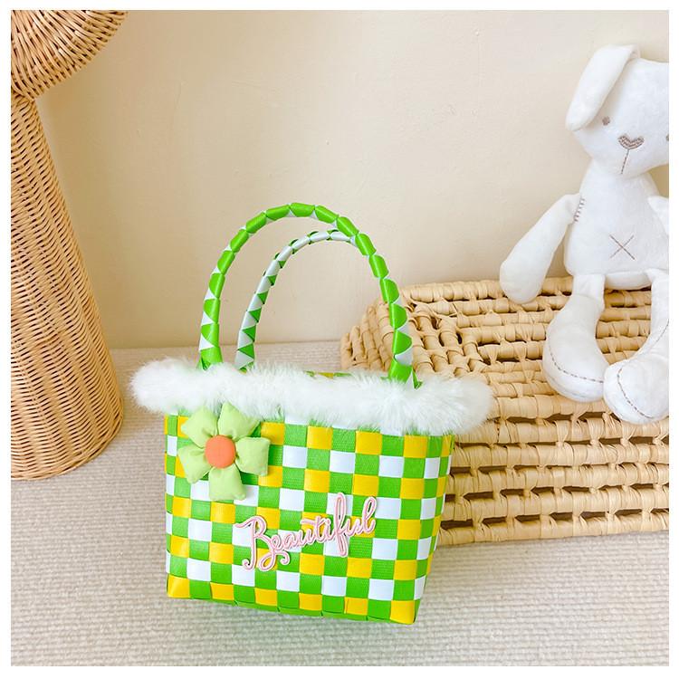 Stylish Children's Woven Handbag Colorful Crochet Tote Bag For Girls With Floral Design