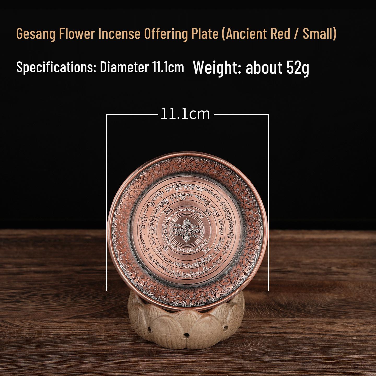 Gesang Copper Incense Burner with Flower Design - Intermediate Smoke & Fire Offering Plate for Alms and Food Offerings