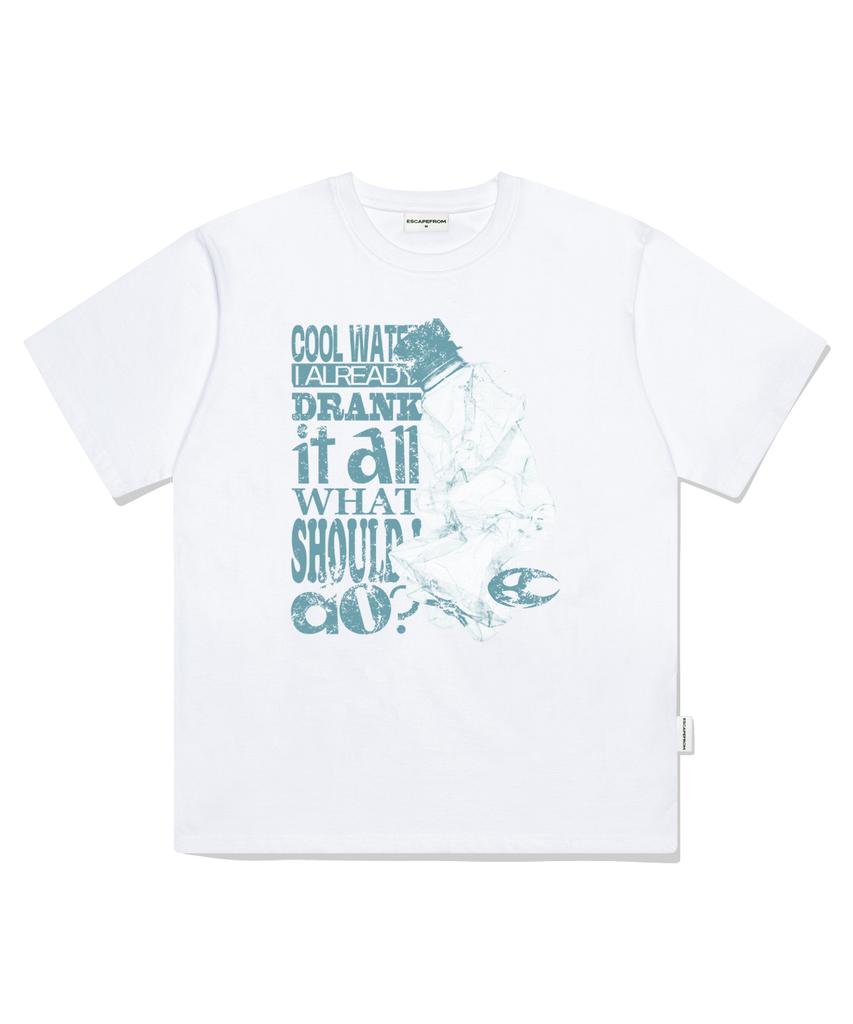 ESCAPEFROM Mint Cool Water Print Oversized Short Sleeve T-Shirt White