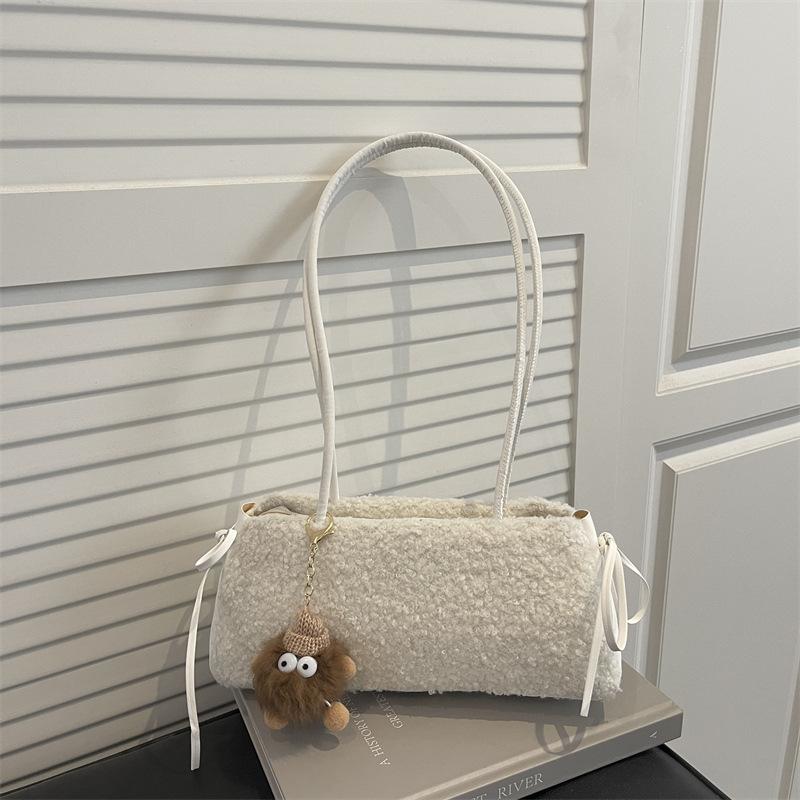 Autumn and winter new lamb wool mini mobile phone bag, high-end simple shoulder bag, fashionable shoulder plush messenger bag