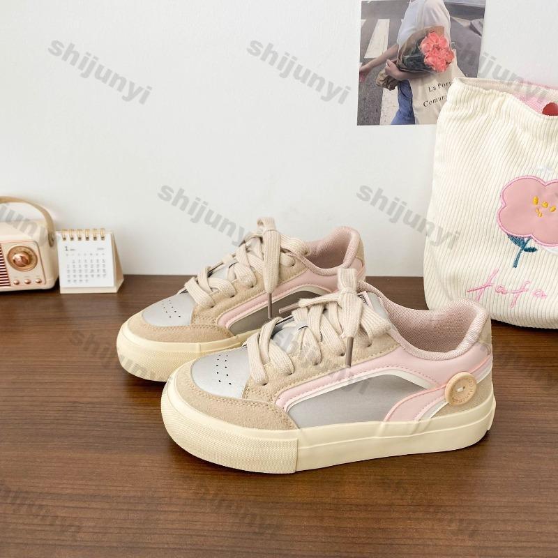 Fashion Women Sports Shoes Spring Fashion Vintage Platform Sneakers Breathable Comfortable Lace Up Non Slip Height Increase Casual Flats