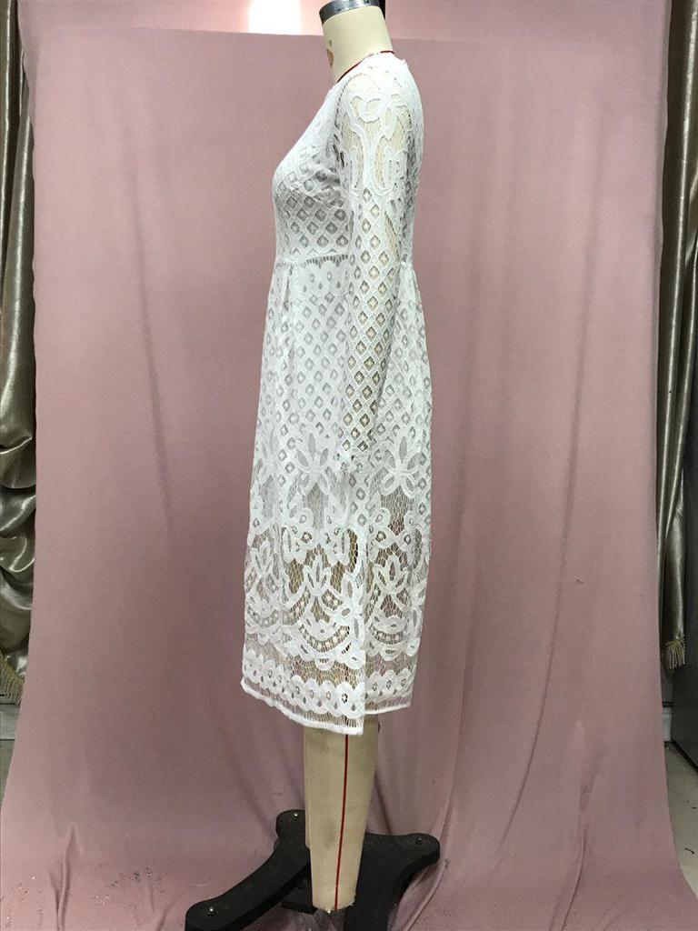 2025 Autumn Women's Lace Hollow Round Neck Slim Dress