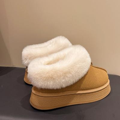 Snow Boots for Women 2024 Winter New Cashmere Warm Thick Soles Without Heel-covered Hair Half Slipper Cotton Shoes for Women