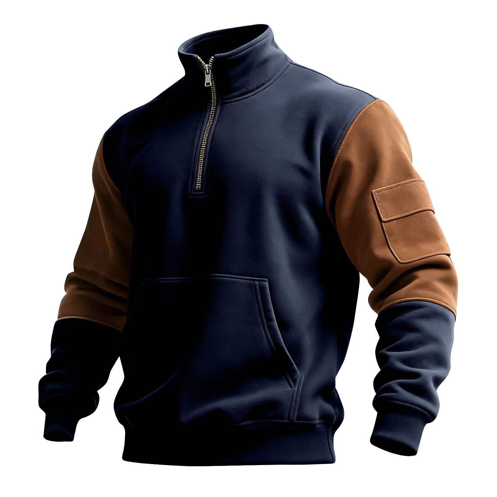 

Men s Colorblock Half Zipper Sweatshirt Men s Sports Large Size Casual Sweatshirt XL тёмно-синий