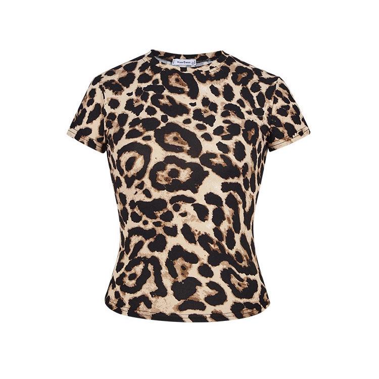 Women's Leopard Print Slim Short Sleeve T-shirt - 2026 Summer Fashion, Eye-catching European and American Trendy Base Layer Top