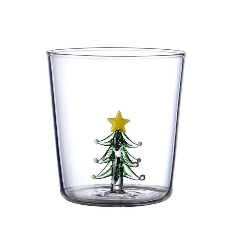Christmas Tree Figurine Inside Stemless Glass for Milk Goblet-Drinking Glass Cup