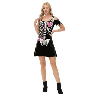 Halloween Dress Skeleton Digital Print Costume Irregular Women's Dress Horror Skirt