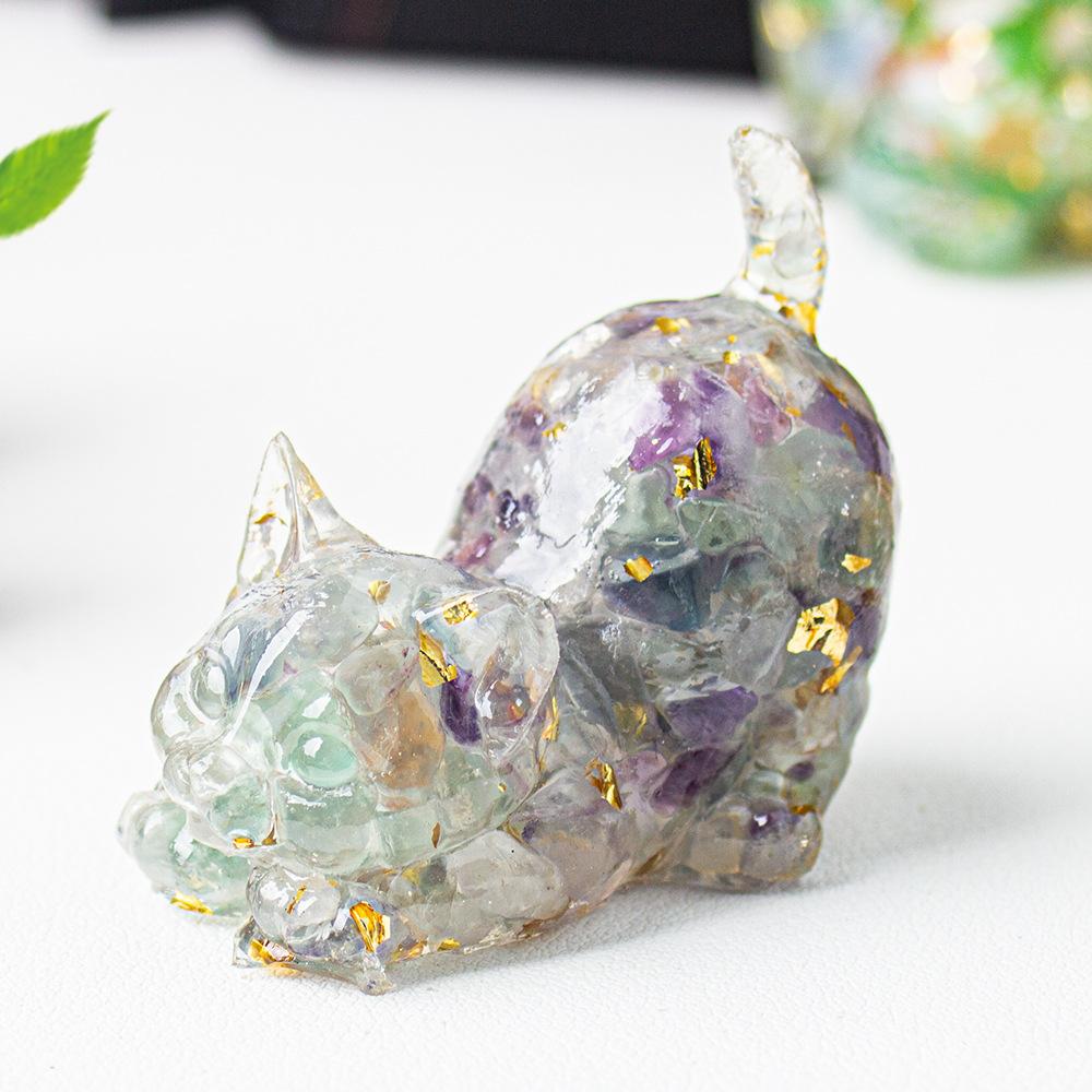 Crystal Cat Resin Decor Healing Desk Ornament Cute Animal Sculpture for Home Office Lucky Gift
