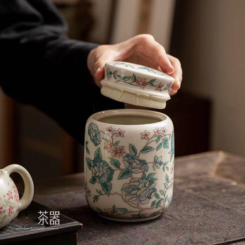 Retro Ceramic Tea Pot High-grade Enamel Sealed Pot Portable Ceramic Ginger Pot Table Top Home Decoration Wedding Ornaments