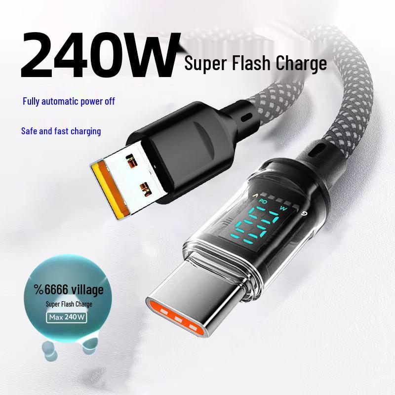 Ultra-Long 60W Type-C Fast Charging Data Cable with Pure Copper Core and Digital Display