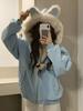 American Style Women's Hooded Mountain Eagle Jacket with Fur Collar - Loose, Thickened, and Warm Couples' Outerwear