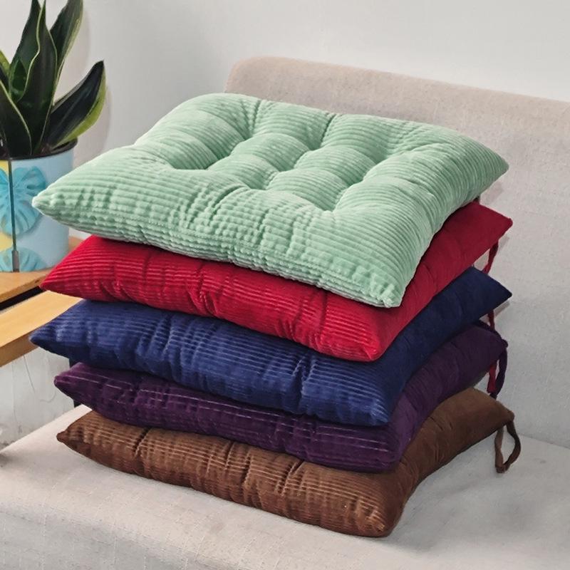 Warm Corduroy Strap Chair Cushion - Solid Color, Comfortable Chair Pad for Autumn and Winter