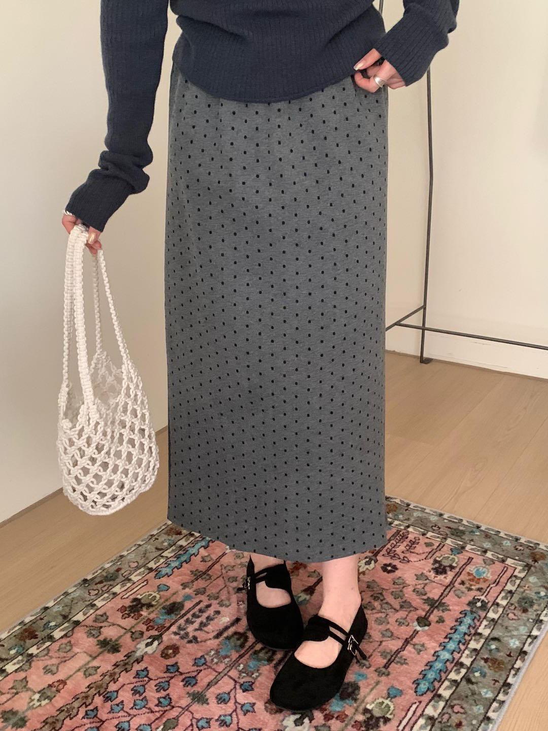 

2025 Elegant Polka Dot High-Waisted Midi Bodycon Skirt for Women XL