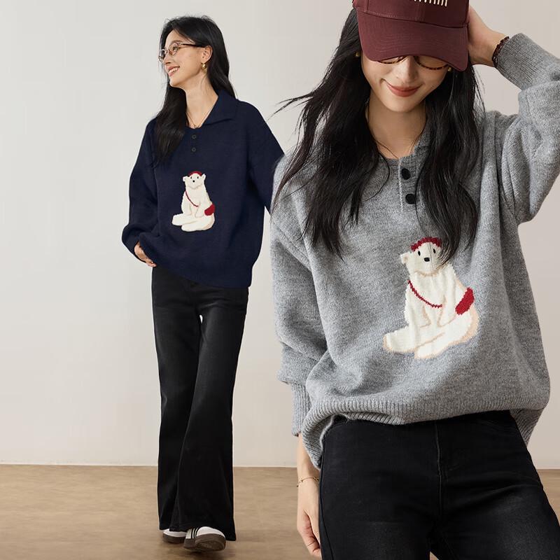 VICTORIA&VERA Women's Backpack Bear Polo Knit Sweater