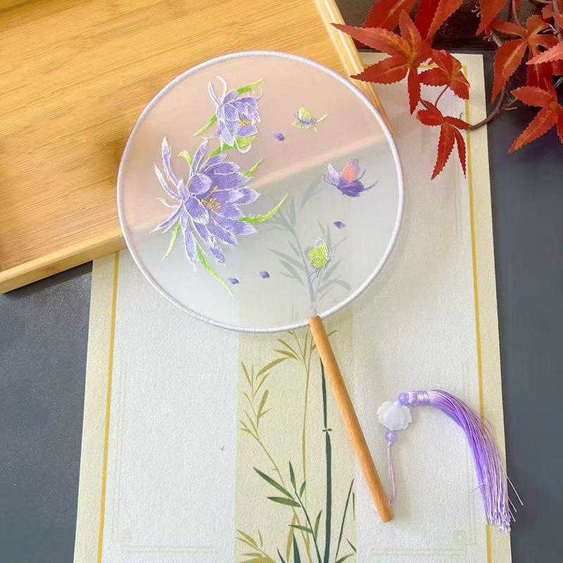 Vintage Doppelseitiger Fächer Blume Stickerei Handfächer Traditionelle Chinesische Kunst Handwerk Hanfu Tanzparty Zubehör Performance Requisiten