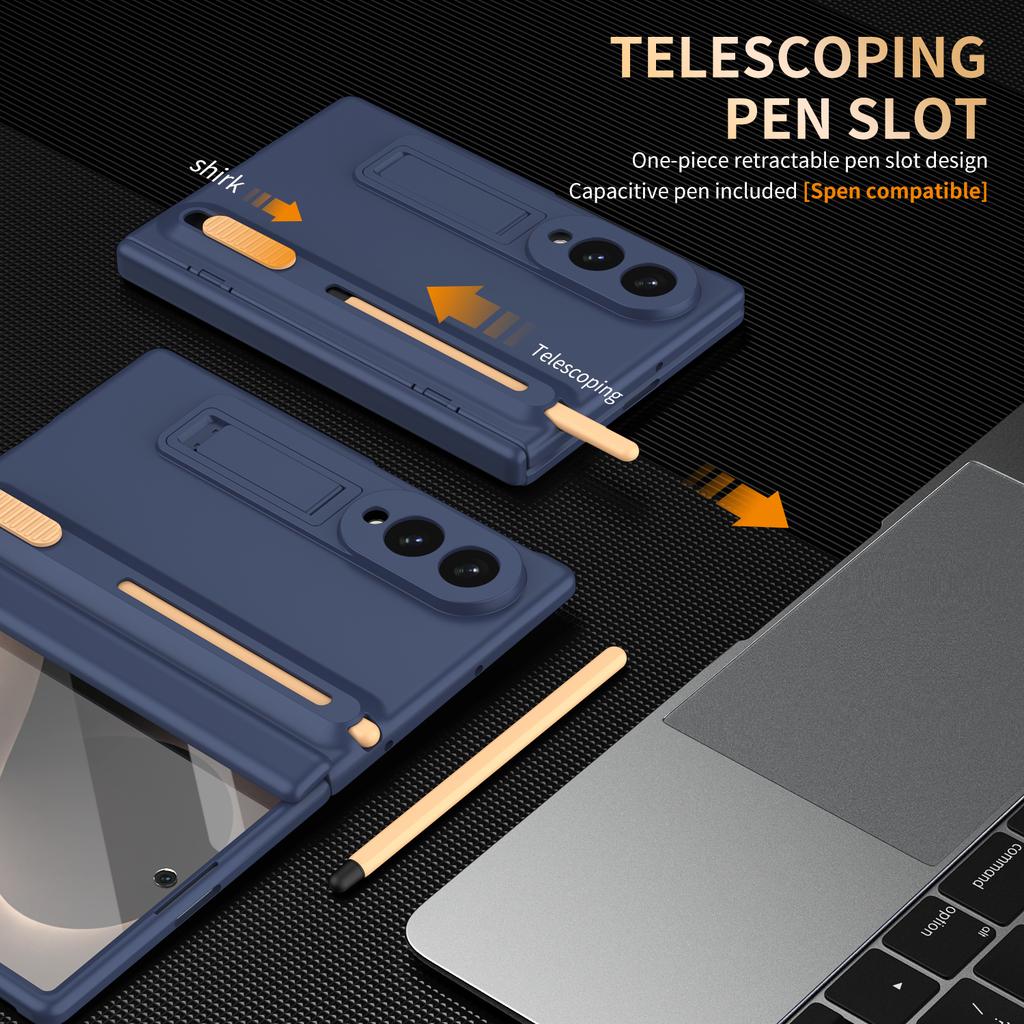 For Samsung Galaxy Z Fold 8 Wide Case Retractable S Pen Slot Built-in Kickstand Hinge Protection Tempered Glass Screen Protector