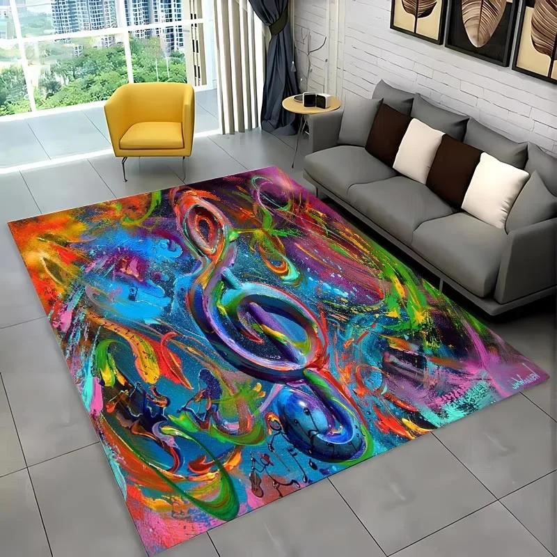 3D HD Music Notes Theme Large Area Rug,Carpet for Living Room Bedroom Sofa Kitchen Decoration,Kid‘s Play Non-slip Floor Mat Gift