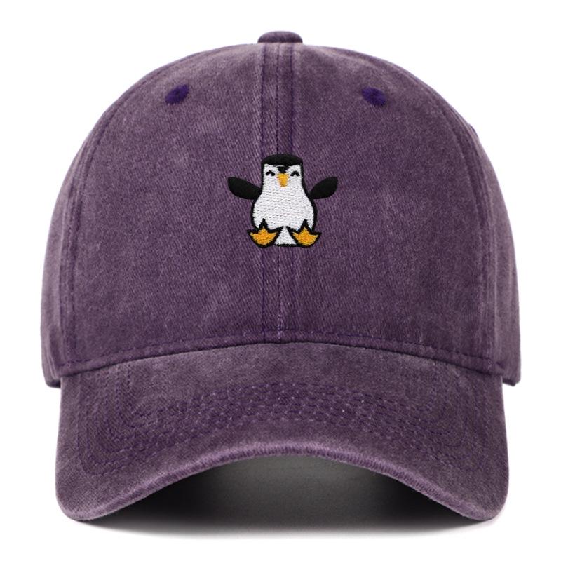 Vyšívaná tučňáčí baseballová čepice - Unisex Retro měkký kšilt Sluneční klobouk