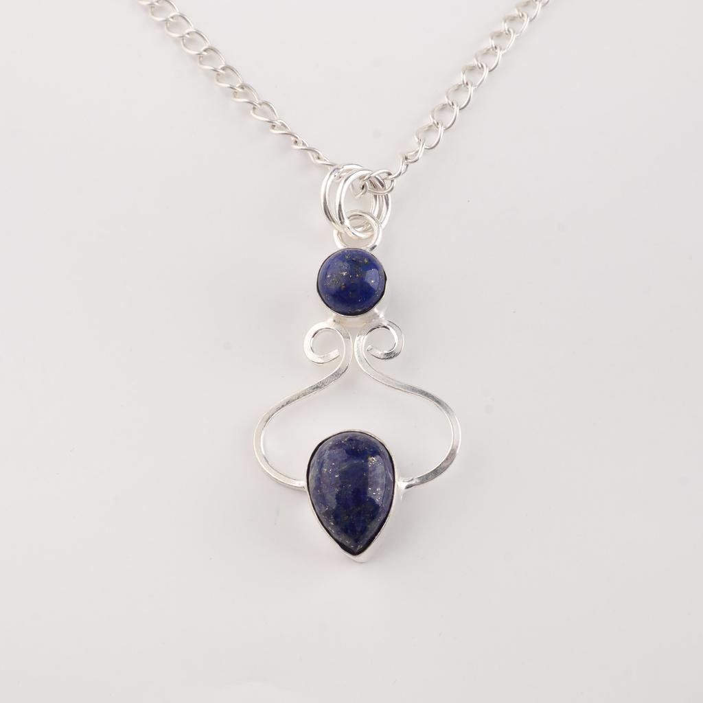 Lapis Lazuli Gemstone 925 Sterling Silver Handcrafted Designer Pretty Pendant 1.60" For Mother PP-13-28