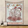 The Lovers Tarot Card Tapestry Skeleton Kissing Wall Hanging Vintage Floral Polyester Decor for Bedroom Living Room Aesthetic