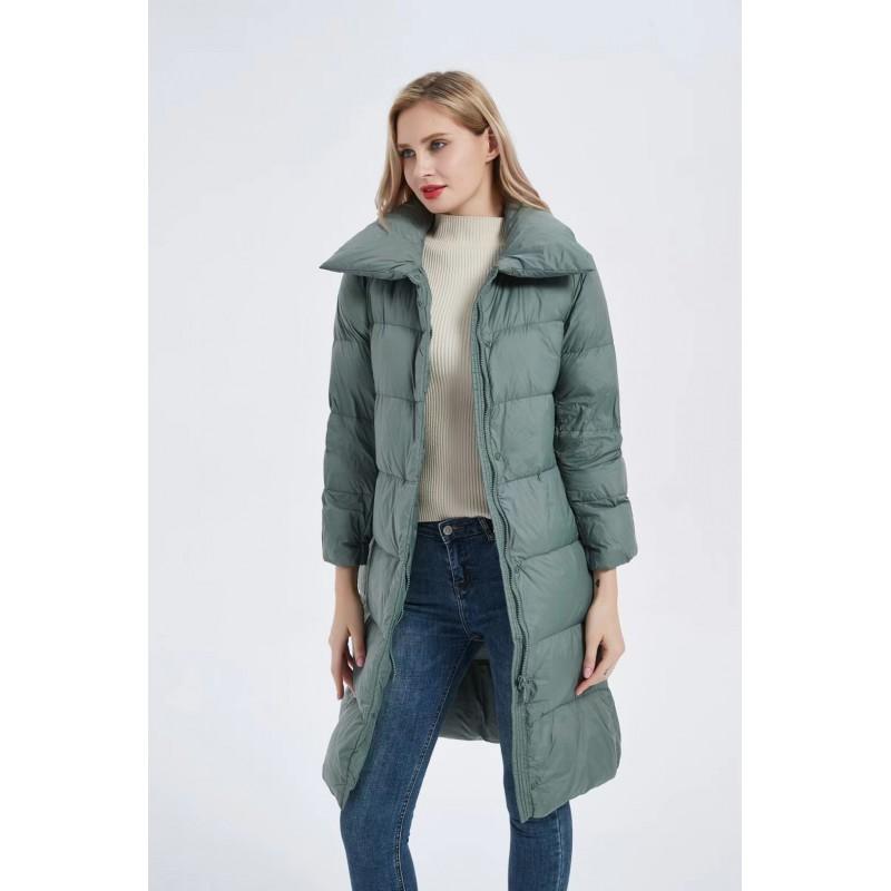 Womens Mid-Length Winter Down Coat With Large Lapel White Duck Fill 81-85% Content Slim Straight Fit