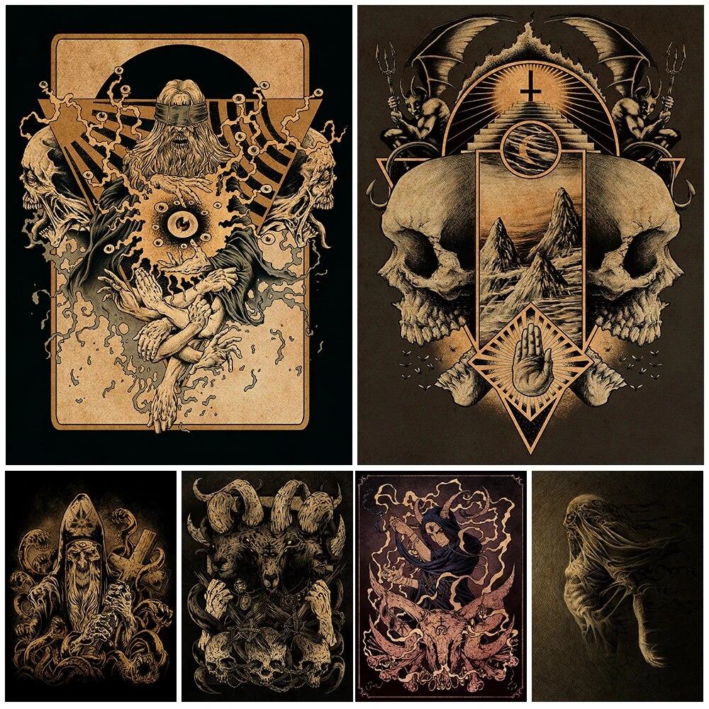 

Ретро демон-арт принт ведьма скелет эльф плакат и принты декор для гостиной настенная живопись холст украшение без рамки