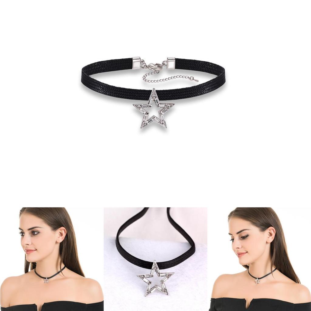 Snygg Svart Stjärna Chokerhalsband För Kvinnor Med Geometrisk Design Och Glittrande Kristaller
