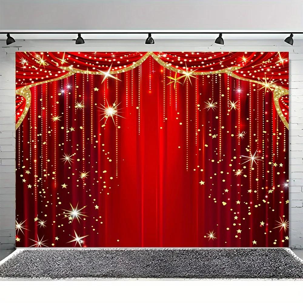 Star red stage curtain background banner, suitable for indoor and outdoor, multi-functional photo props