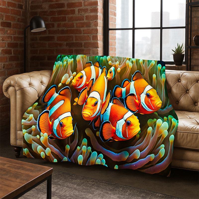 Underwater Sea World Marine Life Cartoon  Flannel Blanket Soft Throw Blanket for Bedroom Living Room Bed Travel Camping Picnic 75x90cm