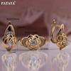 PATAYA Metal Flower Earrings Ring Set Rose Gold Color Wedding Creative Artificial Zircon Trend Unusual Women Set