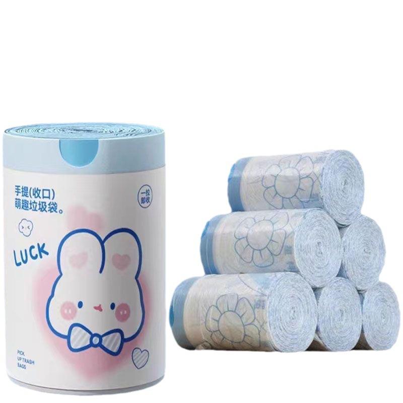 Sacchetto della spazzatura con coulisse e stampa a forma di coniglio, grande, portatile, monouso, in plastica, per la cucina, tascabile