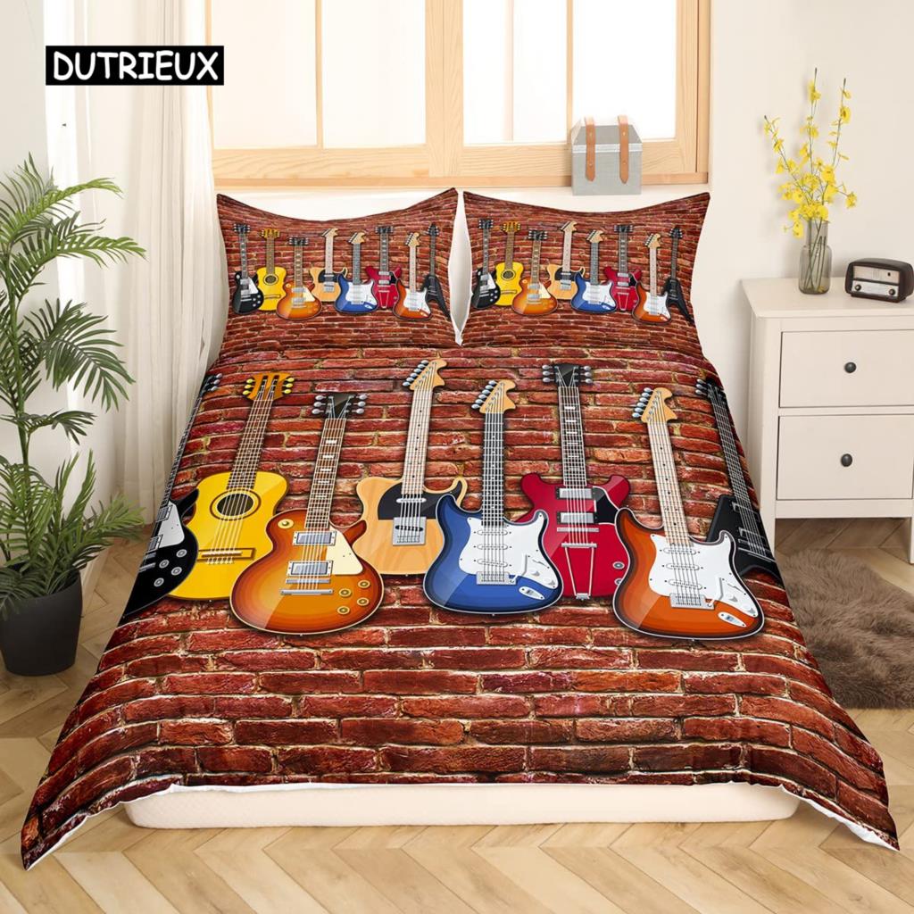 

Комплект постельного белья с музыкальным сопровождением, пианино, клавиатура, ноты, пододеяльник, постельное белье размера «queen size», одеяло из микрофибры, гитара, комплекты постельного белья из полиэстера EU single(135x200cm) чистый