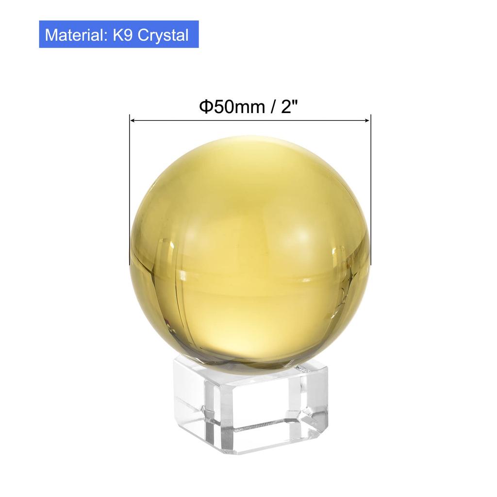 PATIKIL 50mm Crystal Ball, Set of 1, K9 Crystal Balls, Decorative Balls with Gift Box and Crystal Stand, for Photography and Office Decor, Yellow