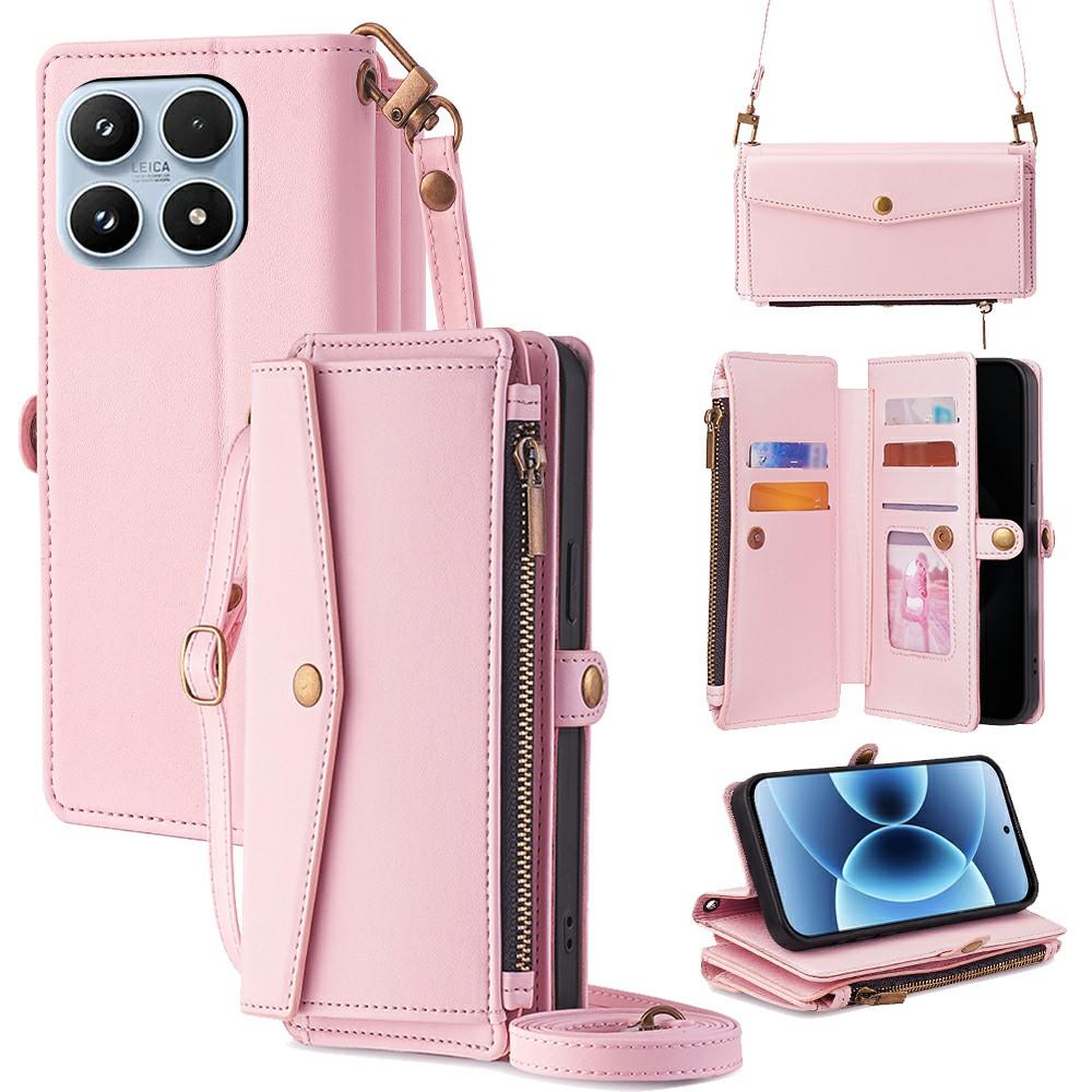 

For Xiaomi 17 Case Card Slots Zipper Purse PU Leather Phone Cover with Shoulder Strap