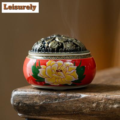 National Color Heavenly Fragrance Peony Incense Holder Mist Smoking Steamers Incense Burners Meditation Censer Yoga Decoration