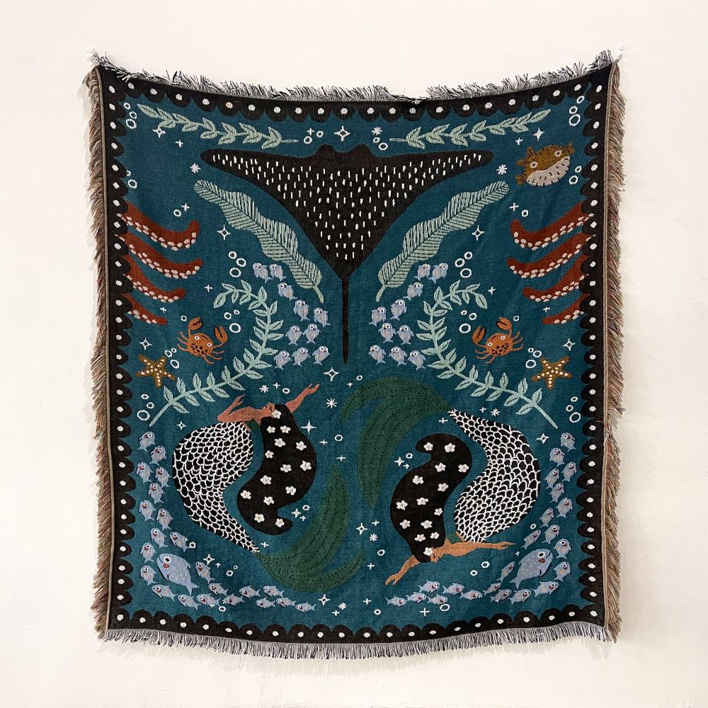Colorful Jacquard Printed Chenille Woven Bohemian Hippie Sofa Throw Blanket Tapestry Machine Washable Customizable