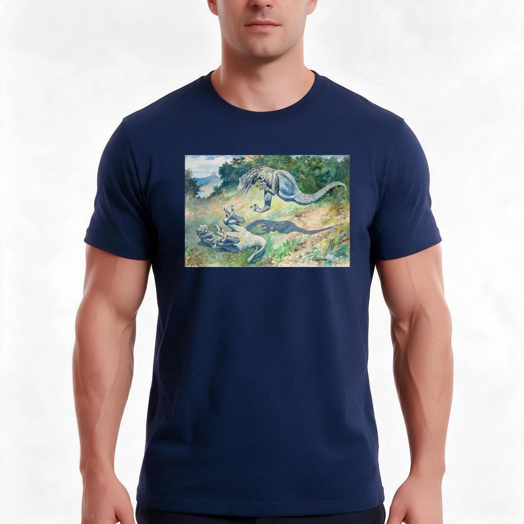Leaping Laelaps By Charles R Knight Dinosaur Painting Tshirt Summer Casual Cotton Tee Oversized Streetwear Tops