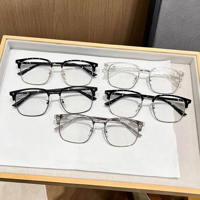 New Fashionable Box Handsome Eyebrow Glasses Plain Half Frame Slimming Glasses Anti Blue Light Glasses
