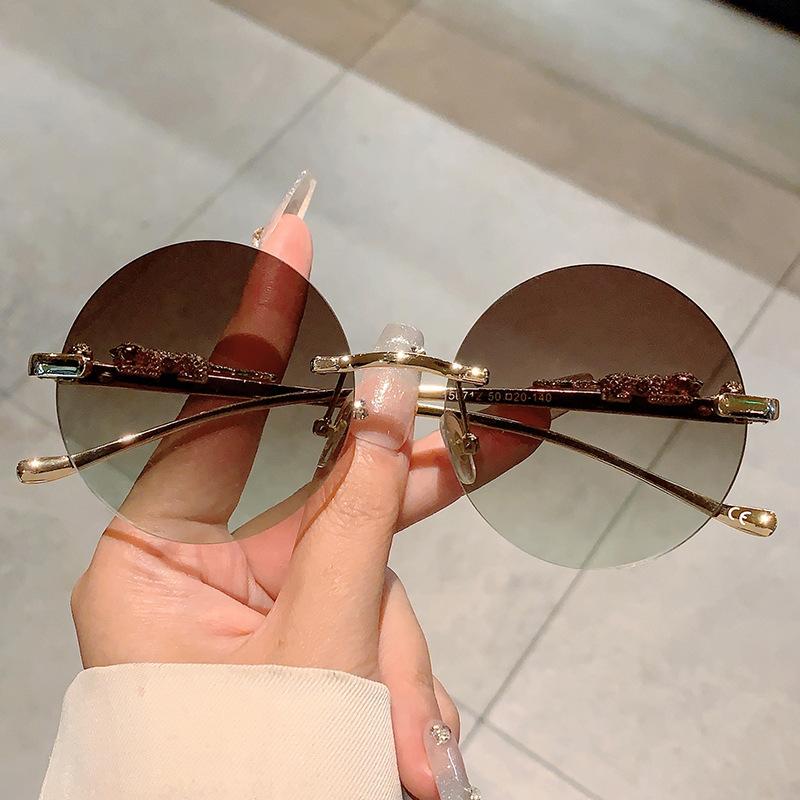 Luxury Causal Rimless Sunglasses Women Sunscreen Fashion Metal Glasses Uv400 Glasses Outdoor Driving Alloy Eyeglasses