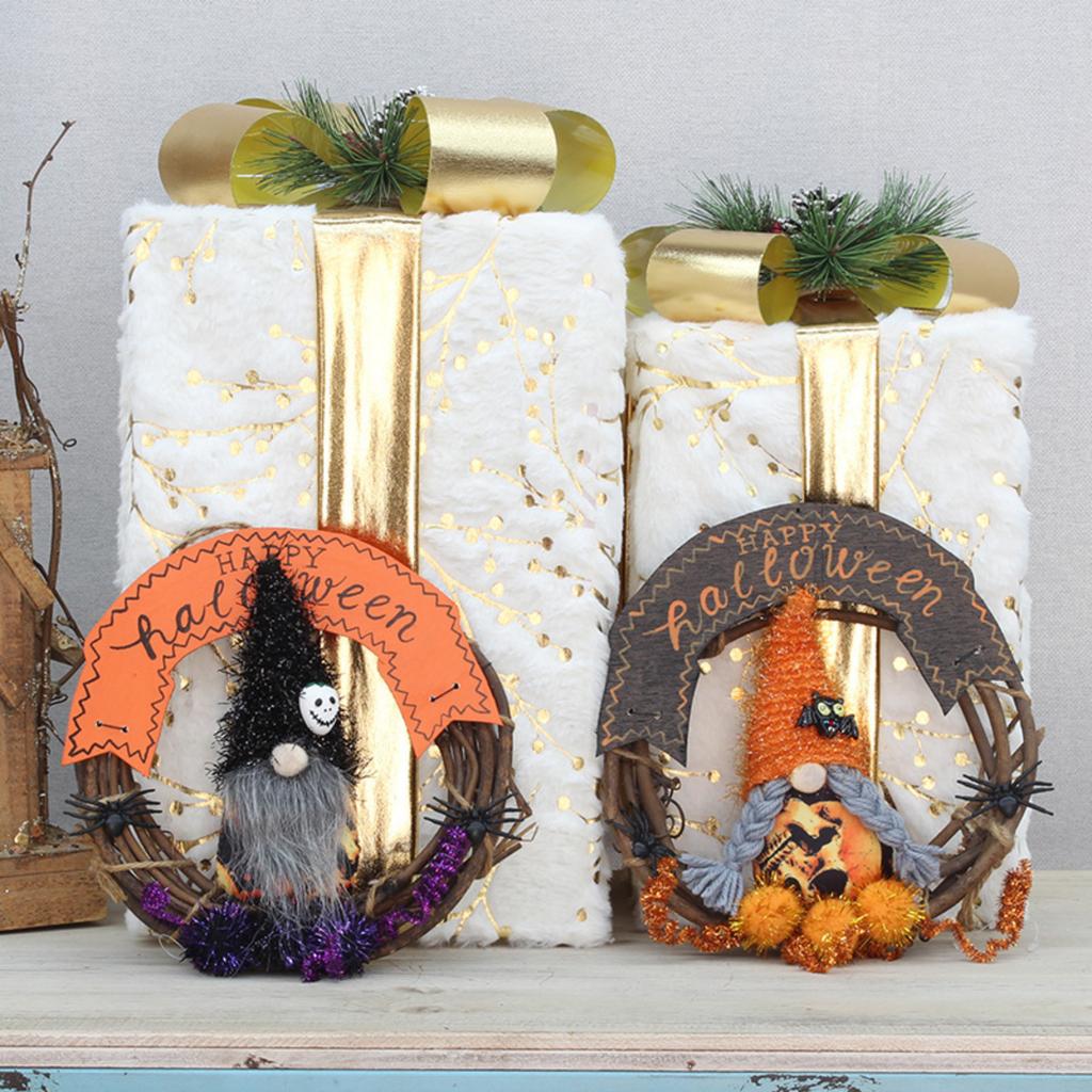 Halloween Dekokranz mit Hexenfigur und festlichem Girlande Handgemacht 20x20cm Saisonales Türhängeornament für Halloween