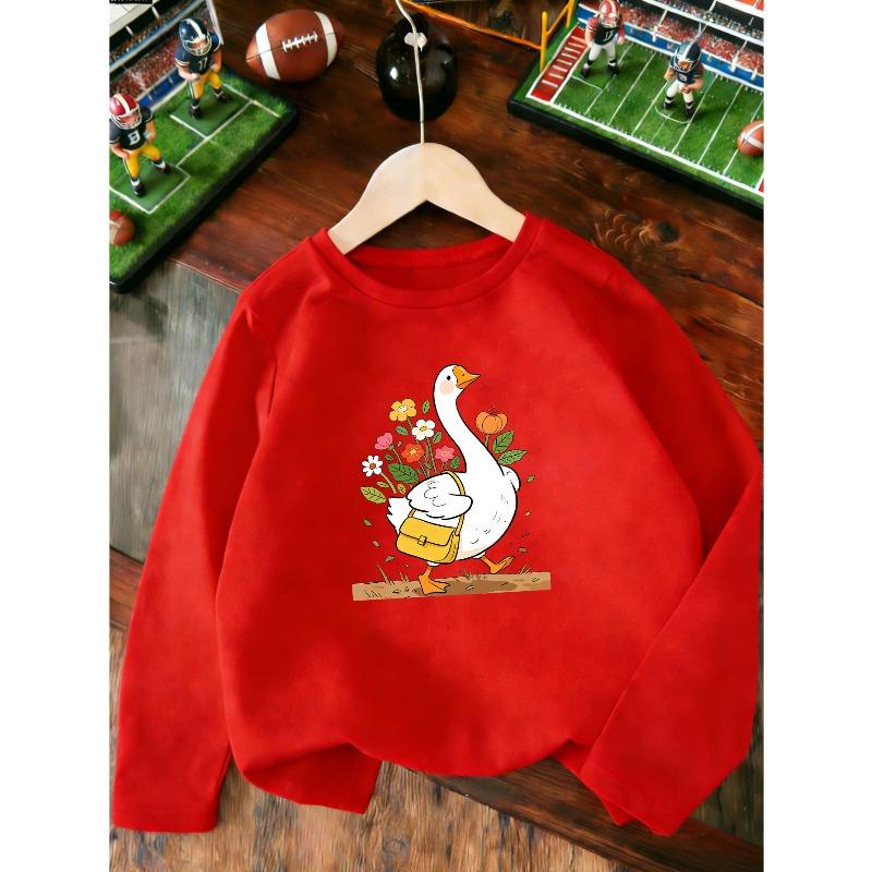 European sizes Kids Outdoor Long Sleeve Tops Cartoon White Goose Print Flowers Green Leaves Yellow Bag Skinfriendly Soft Comfortable Breathable