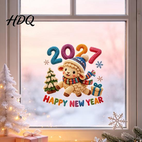 Knitted Wool Texture Decals Chinese New Year Window Stickers 2027 Goat Static Clings Reusable Festive Glass Clings Crochet Knit Lamb Decals